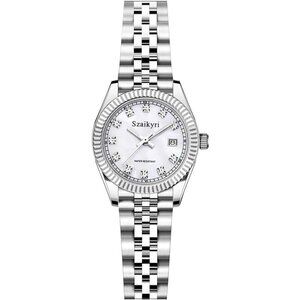 Women Silver Solid Stainless Steel Band Ladies Dress Watch Calendar Watch
